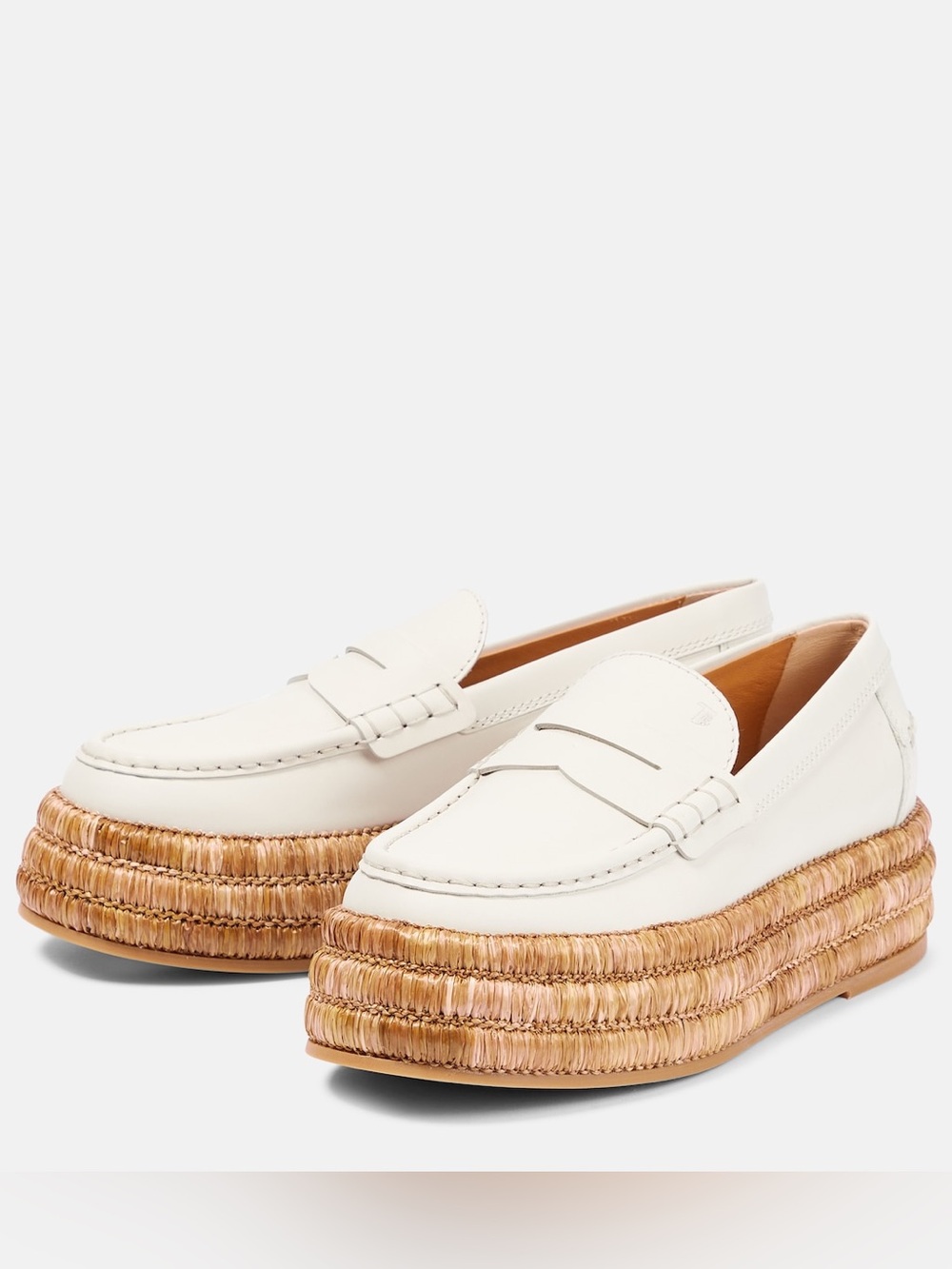🍀🌼🍀 TOD’S Leather and raffia platform loafers size 7 US/ 37 European - Picture 7 of 16